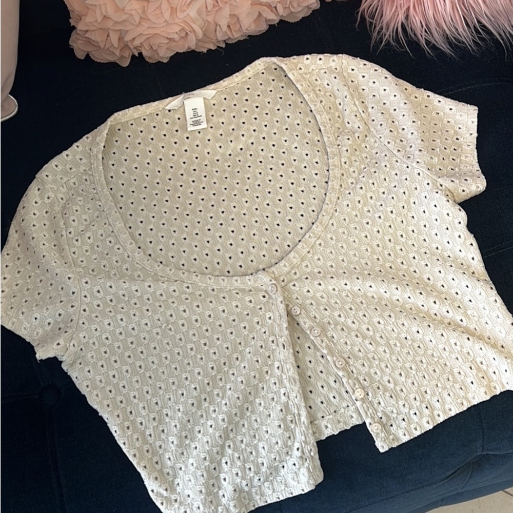 Cream Eyelet Button-Up Top